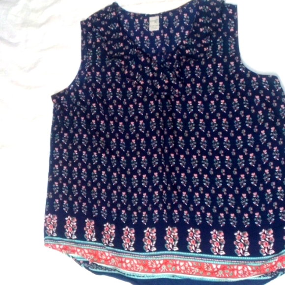 EUC Terra & Sky Blue Red Ruffle Top High Low Hem Size - Picture 3 of 5